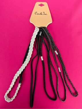 Black & Metallic Silver (Set of 5)Mixed Boho Braided & Straight Headbands NWT